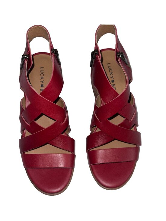Lucky Brand Shoes - LUCKY BRAND Rich Garnet Red Leather Strappy Sandals Block Heel Size US 5M /EU 35